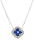 Sterling Silver Necklace 40+5 cm with Four-Leaf Clover Pendant, Blue and White Zirconia. Photo Nr. 1