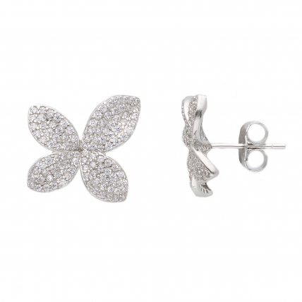925 Sterling Silver Flower Earrings with Zirconia. Photo Nr. 1