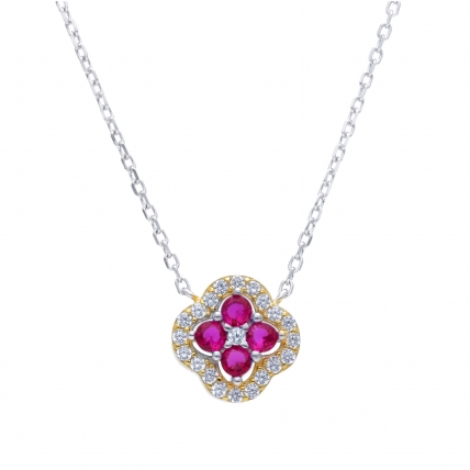 Sterling Silver Necklace 40+5 cm with Four-Leaf Clover Pendant. Photo Nr. 1