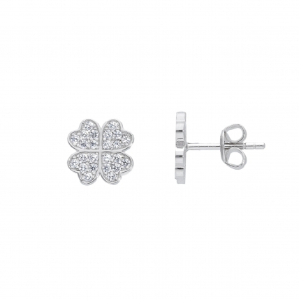 925 Sterling Silver Four-Leaf Clover Earrings, 10mm. Photo Nr. 1