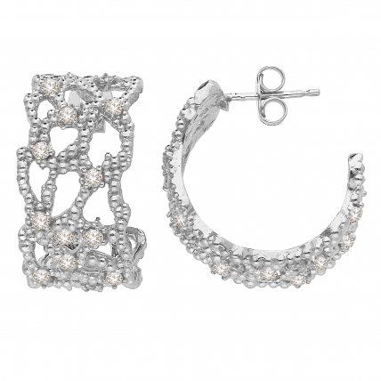 925 Sterling Silver Half-Hoop Earrings with Zirconia. Photo Nr. 1